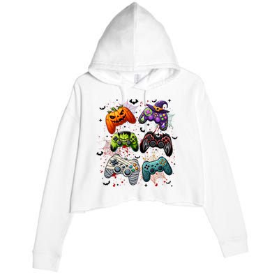 Cool Retro Halloween Gaming Controllers Crop Fleece Hoodie