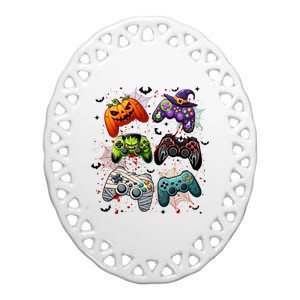 Cool Retro Halloween Gaming Controllers Ceramic Oval Ornament