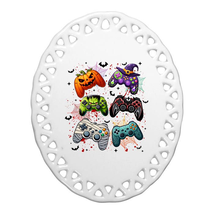 Cool Retro Halloween Gaming Controllers Ceramic Oval Ornament