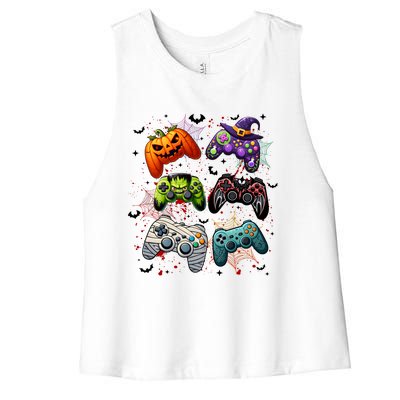 Cool Retro Halloween Gaming Controllers Women's Racerback Cropped Tank