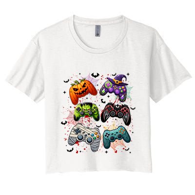 Cool Retro Halloween Gaming Controllers Crop Top