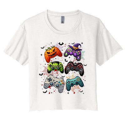 Cool Retro Halloween Gaming Controllers Women's Crop Top Tee