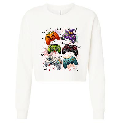 Cool Retro Halloween Gaming Controllers Cropped Pullover Crew
