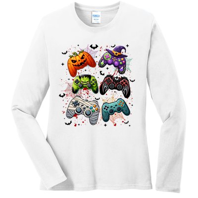 Cool Retro Halloween Gaming Controllers Ladies Long Sleeve Shirt