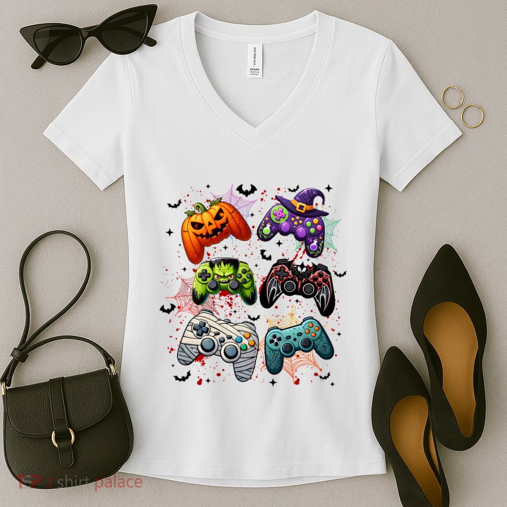 Cool Retro Halloween Gaming Controllers Women's V-Neck T-Shirt