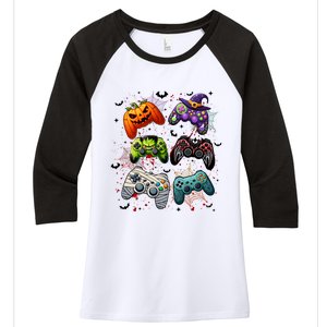 Cool Retro Halloween Gaming Controllers Women's Tri-Blend 3/4-Sleeve Raglan Shirt