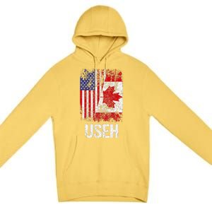 Canadian Roots Half Canadian American Useh Canada Usa Flag Premium Pullover Hoodie