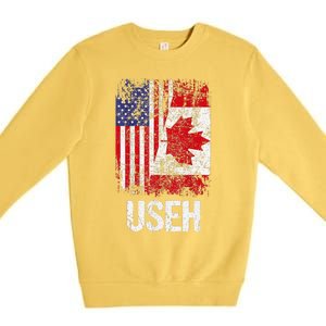 Canadian Roots Half Canadian American Useh Canada Usa Flag Premium Crewneck Sweatshirt