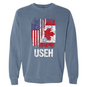 Canadian Roots Half Canadian American Useh Canada Usa Flag Garment-Dyed Sweatshirt