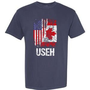 Canadian Roots Half Canadian American Useh Canada Usa Flag Garment-Dyed Heavyweight T-Shirt