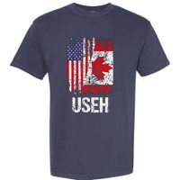 Canadian Roots Half Canadian American Useh Canada Usa Flag Garment-Dyed Heavyweight T-Shirt