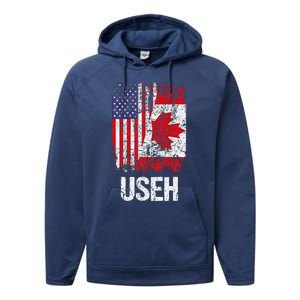 Canadian Roots Half Canadian American Useh Canada Usa Flag Performance Fleece Hoodie