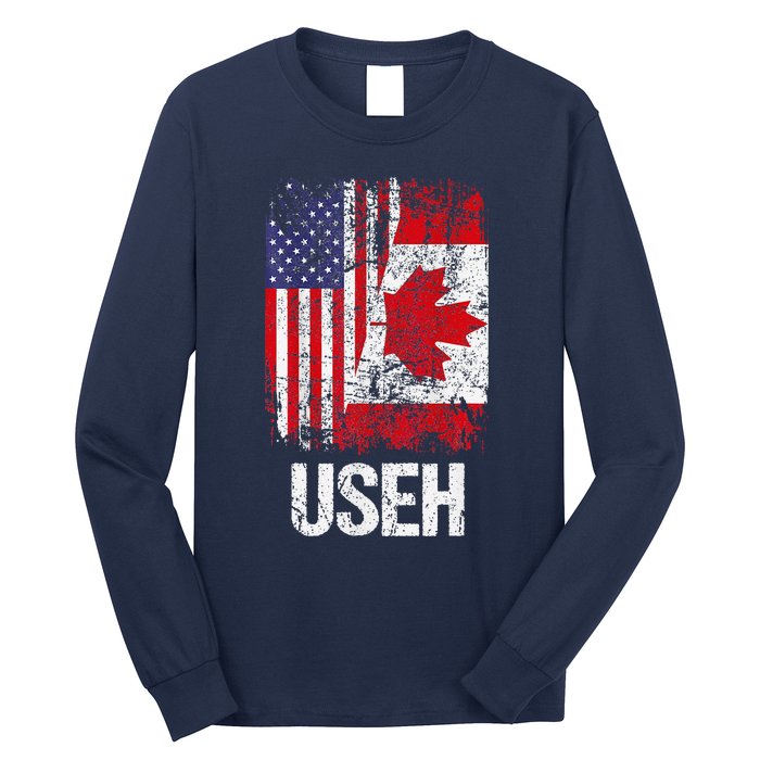 Canadian Roots Half Canadian American Useh Canada Usa Flag Long Sleeve Shirt