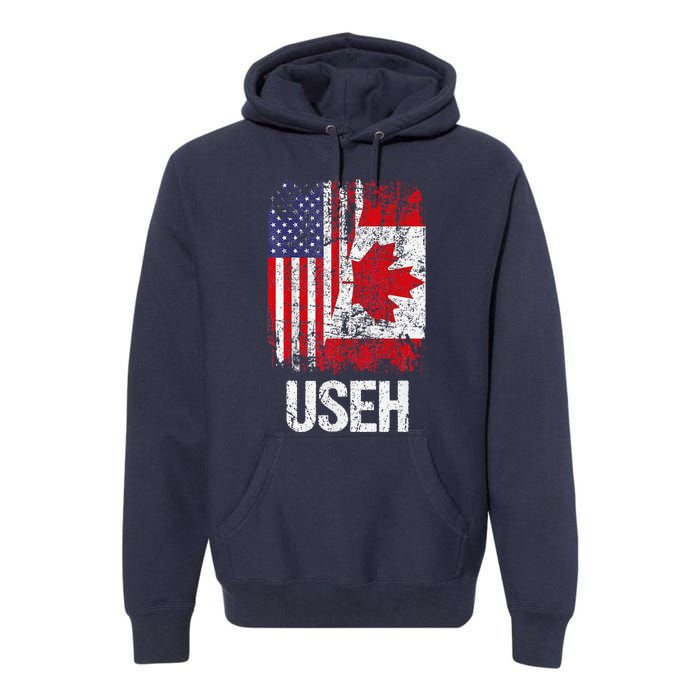 Canadian Roots Half Canadian American Useh Canada Usa Flag Premium Hoodie