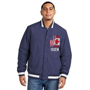 Canadian Roots Half Canadian American Useh Canada Usa Flag Insulated Varsity Jacket