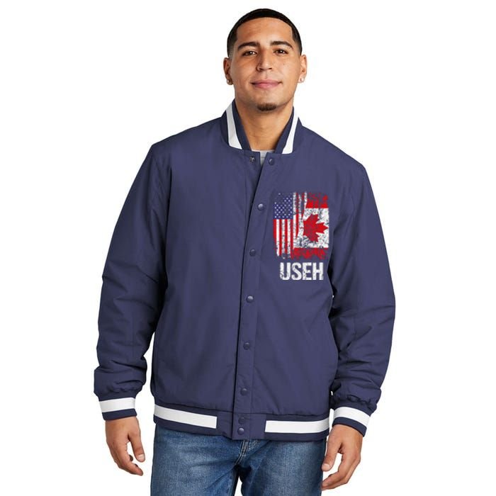 Canadian Roots Half Canadian American Useh Canada Usa Flag Insulated Varsity Jacket