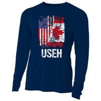 Canadian Roots Half Canadian American Useh Canada Usa Flag Cooling Performance Long Sleeve Crew