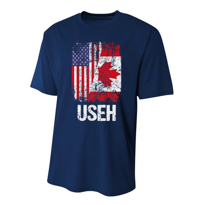 Canadian Roots Half Canadian American Useh Canada Usa Flag Performance Sprint T-Shirt