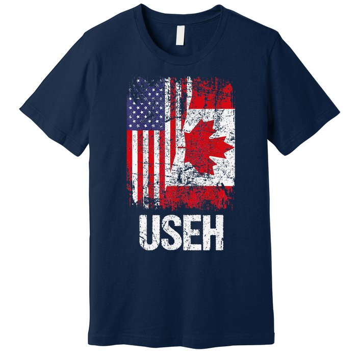 Canadian Roots Half Canadian American Useh Canada Usa Flag Premium T-Shirt