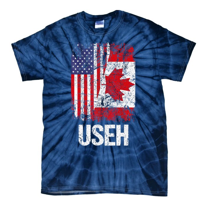 Canadian Roots Half Canadian American Useh Canada Usa Flag Tie-Dye T-Shirt