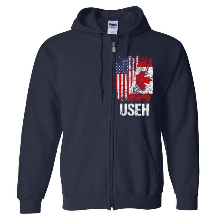 Canadian Roots Half Canadian American Useh Canada Usa Flag Full Zip Hoodie