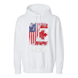 Canadian Roots Half Canadian American Useh Canada Usa Flag Garment-Dyed Fleece Hoodie