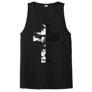 Cool Religious He Is Risen Christian Easter Verse Camo Cross PosiCharge Competitor Tank