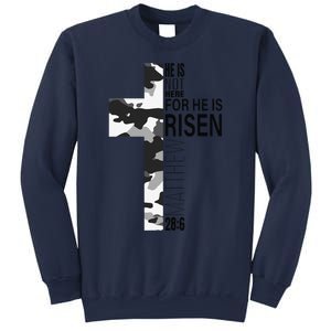 Cool Religious He Is Risen Christian Easter Verse Camo Cross Sweatshirt