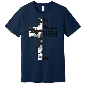 Cool Religious He Is Risen Christian Easter Verse Camo Cross Premium T-Shirt