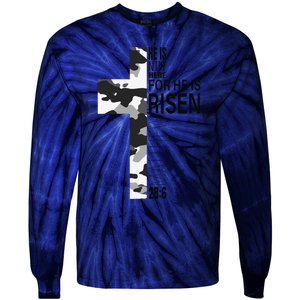 Cool Religious He Is Risen Christian Easter Verse Camo Cross Tie-Dye Long Sleeve Shirt