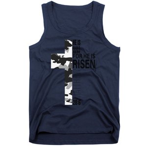 Cool Religious He Is Risen Christian Easter Verse Camo Cross Tank Top