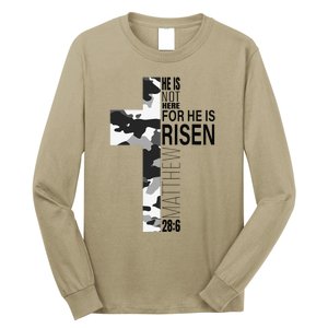 Cool Religious He Is Risen Christian Easter Verse Camo Cross Long Sleeve Shirt