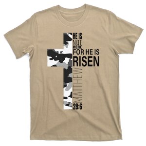 Cool Religious He Is Risen Christian Easter Verse Camo Cross T-Shirt