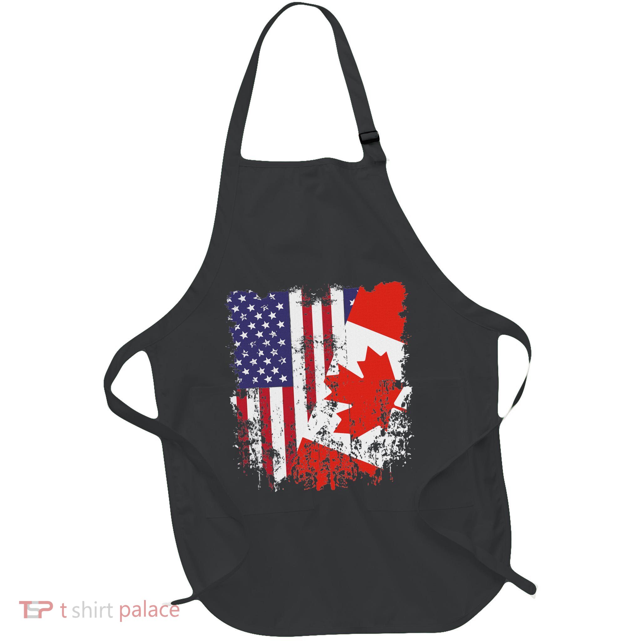 Canadian Roots Half American Flag Canada Flag Full-Length Apron With Pockets