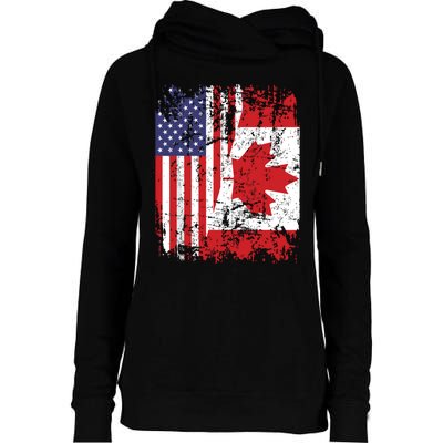 CANADIAN ROOTS Half American Flag CANADA Womens Funnel Neck Pullover Hood