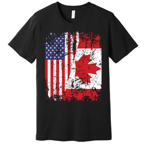 CANADIAN ROOTS Half American Flag CANADA Premium T-Shirt