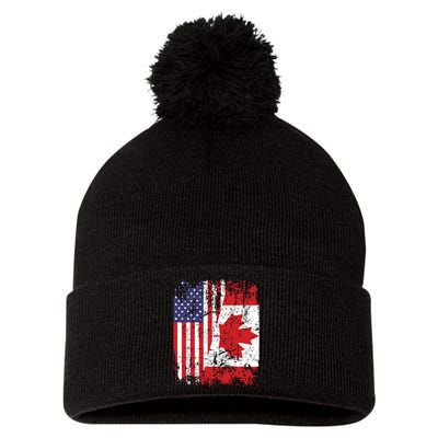 CANADIAN ROOTS Half American Flag CANADA Pom Pom 12in Knit Beanie