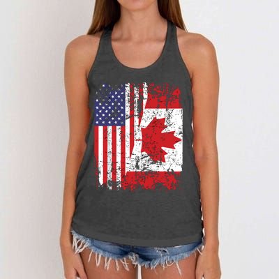 CANADIAN ROOTS Half American Flag CANADA Women's Knotted Racerback Tank