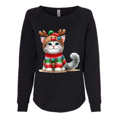 Cat Reindeer Hat Santa Christmas Funny Cat Xmas Swea Womens California Wash Sweatshirt