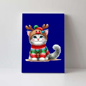 Cat Reindeer Hat Santa Christmas Funny Cat Xmas Swea Canvas