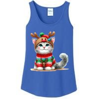 Cat Reindeer Hat Santa Christmas Funny Cat Xmas Swea Ladies Essential Tank