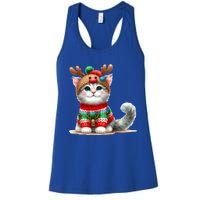 Cat Reindeer Hat Santa Christmas Funny Cat Xmas Swea Women's Racerback Tank