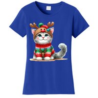 Cat Reindeer Hat Santa Christmas Funny Cat Xmas Swea Women's T-Shirt