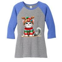 Cat Reindeer Hat Santa Christmas Funny Cat Xmas Swea Women's Tri-Blend 3/4-Sleeve Raglan Shirt