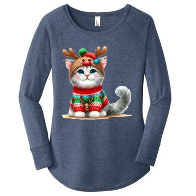 Cat Reindeer Hat Santa Christmas Funny Cat Xmas Swea Women's Perfect Tri Tunic Long Sleeve Shirt