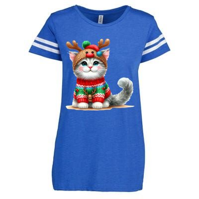 Cat Reindeer Hat Santa Christmas Funny Cat Xmas Swea Enza Ladies Jersey Football T-Shirt