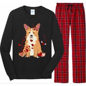 Corgi Red Hearts Funny Dog Mom Valentines Day Corgi Lover Great Gift Long Sleeve Pajama Set