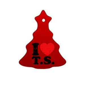 Cute Red Heart I Love T.S Ceramic Tree Ornament