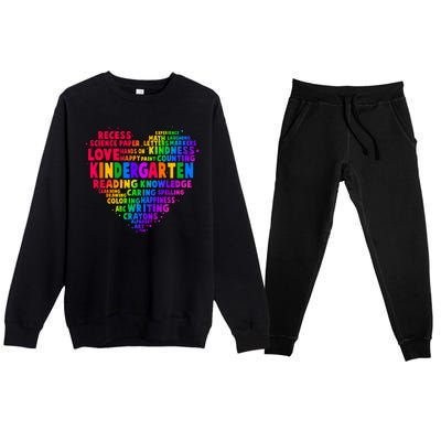 Cute Rainbow Heart Kindergarten Word Art Premium Crewneck Sweatsuit Set