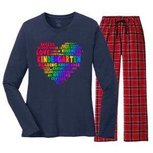 Cute Rainbow Heart Kindergarten Word Art Women's Long Sleeve Flannel Pajama Set 